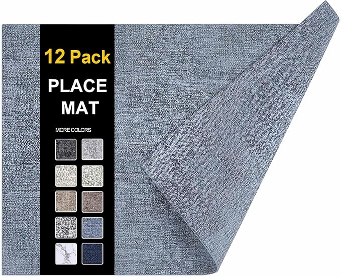 Faux Leather Heat Resistant Placemats 12 Packs, Waterproof Wipeable Dining PU by homing