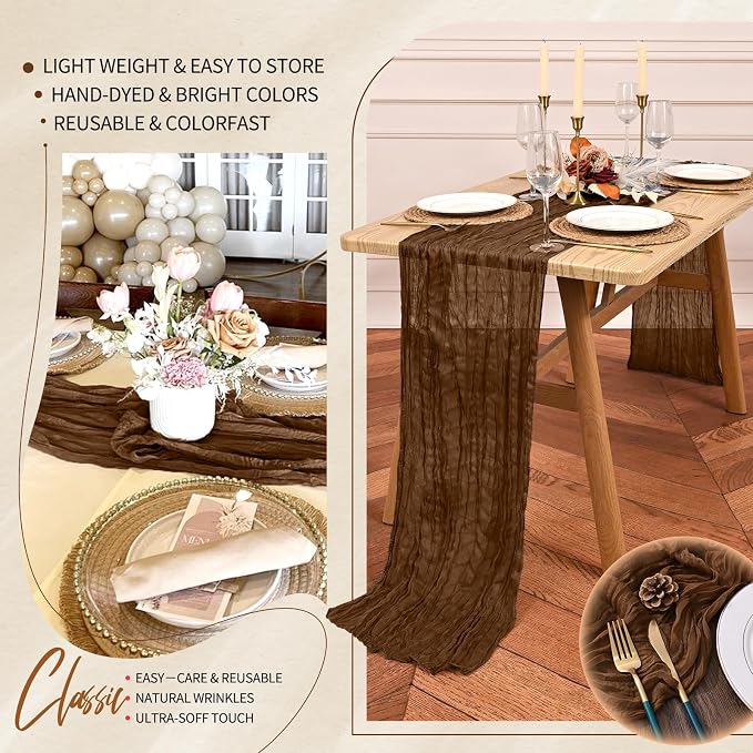 30 Pack Cheesecloth Table Runner 10FT Brown Table Runner Boho Gauze Cheese - Image 5