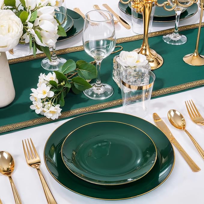Nervure 100Pcs Green and Gold Plastic Plates - Image 6