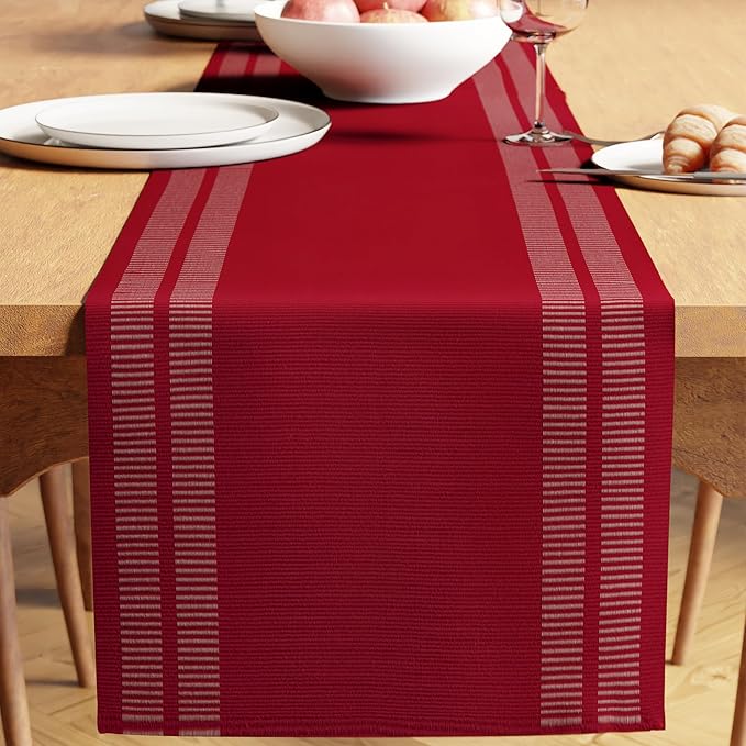 Encasa XO Table Runner, Yarn Dyed Ribbed Cotton 13"x94" | Ladder Red, 12-Ply by EncasaXO