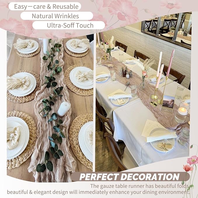 Showgeous 18 Pack Rosy Brown Cheesecloth Table Runner, 17 x 108 Inches | Boho - Image 6
