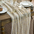 Artoid Mode 3Pcs Beige Gold Gauze Table Runner 120 Inch 10FT, Glitter Metallic by ArtoidMode
