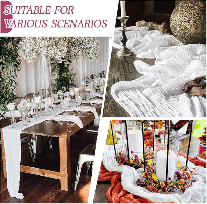 3 Pack White Cheesecloth Table Runner 17x108 Inch Semi Sheer Boho Gauze Cheese - Image 3