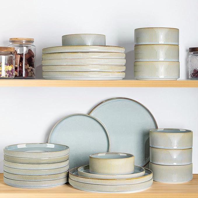Ceramic Dinnerware Set for 6, 18-Piece Plates and Bowls Set | Lightweight - Image 6