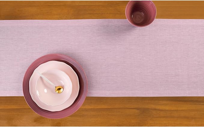 Solino Home 100% Pure Linen Dining Table Runner Pink, Athena 14 x 108 in | - Image 3