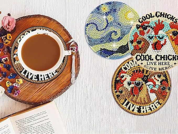 8 PCS Chicken Diamond Art Coasters Kits Diamond Painting Coaster | Diamond - Image 8