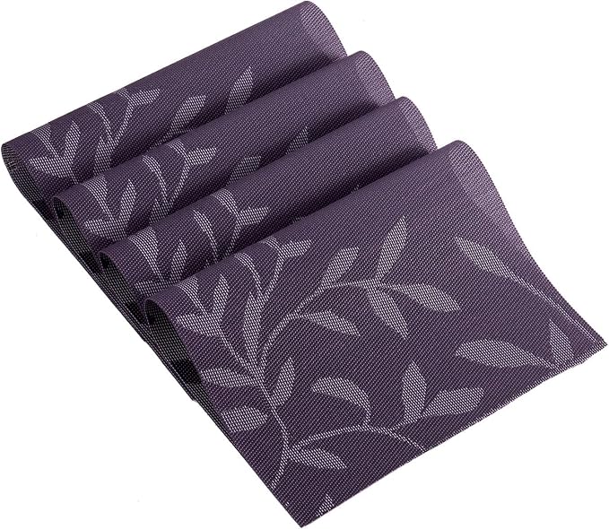 SHACOS Woven Vinyl Placemats Set of 4 Purple Leaf Pattern Place Mats Wipe Clean - Image 5