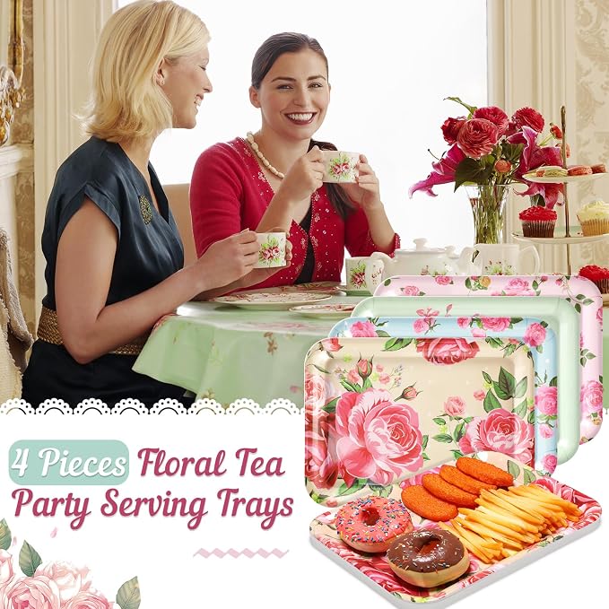 4 Pieces Serving Trays Melamine Platters Reusable Rectangle Party Trays - Image 4