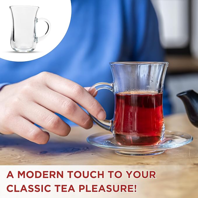 Turkish Tea Glasses with Handle Set of 24, Small Clear Glass Tea Cups - Image 4