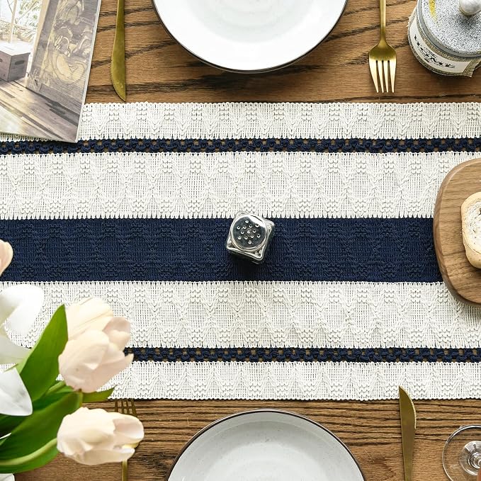 Artoid Mode Dark Blue Rustic Woven Table Runner 12x90 Inch | Holiday Farmhouse - Image 3