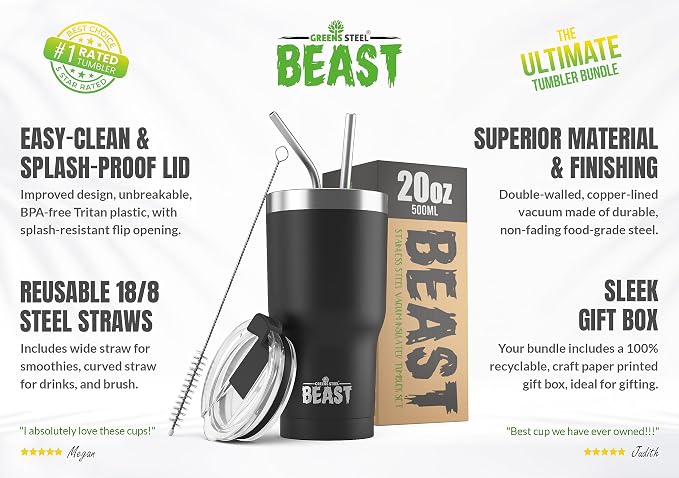 Beast 20 oz Tumbler Stainless Steel Vacuum Insulated Coffee Ice Cup Double Wall - Image 2