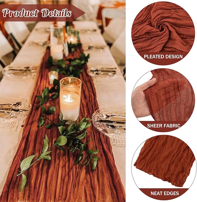 Terracotta 10FT Cheesecloth Table Runner Boho Gauze Fabric Table Runner Rustic - Image 2