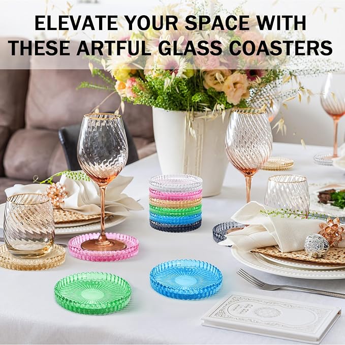 Modern Clear Glass Coasters Set of 6, Cute Coasters Table Mats - Image 3