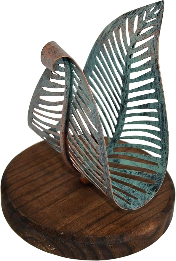 OwlGift Freestanding Modern Napkin Holder w/Golden Turquoise Metal Leaf & Brown - Image 8