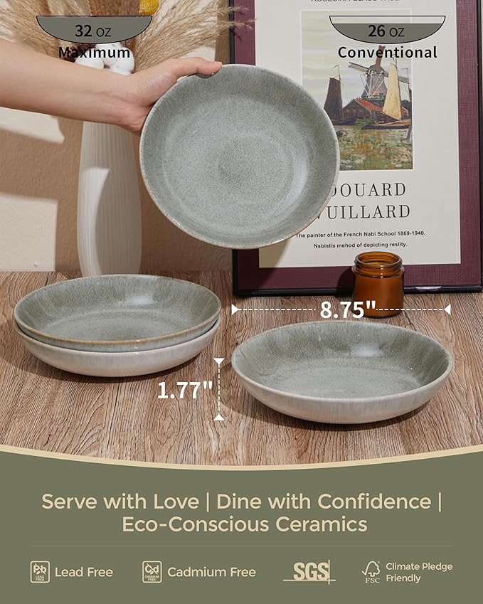 Pasta Bowls of 4, 32 Oz Salad Bowls Soup Bowls, Large Pasta Serving Bowl - Image 2