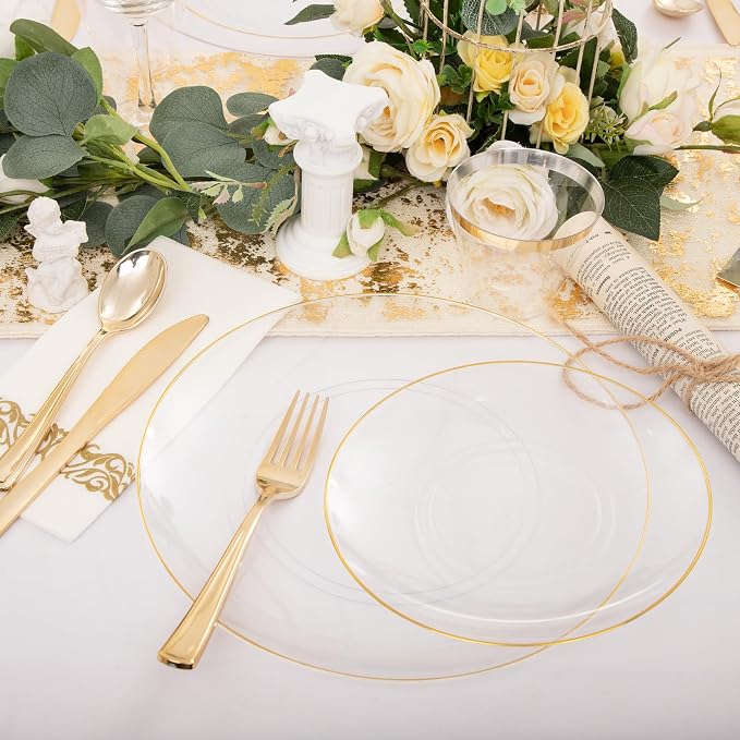 Nervure 100PCS Clear and Gold Plastic Plates - Image 2