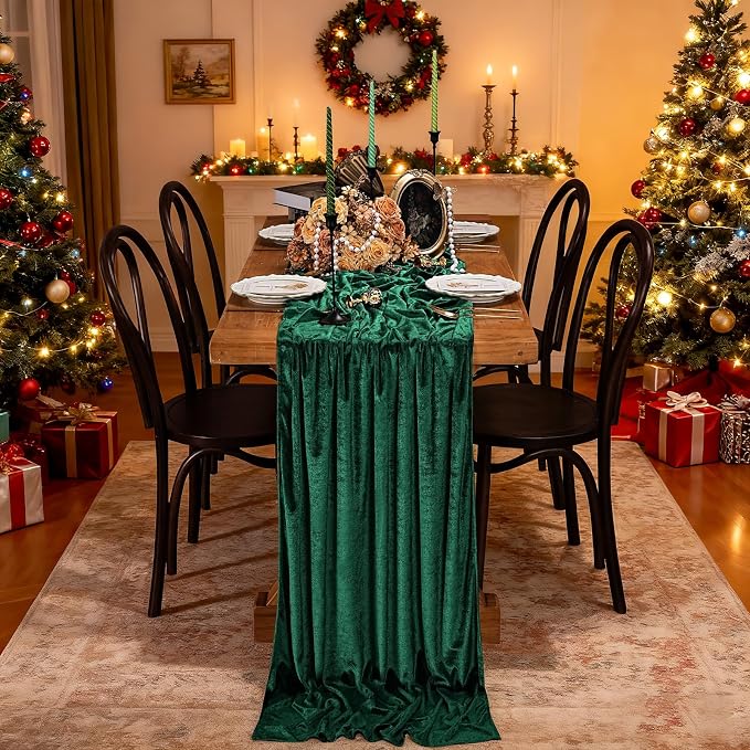 Velvet Table Runner Emerald Green 29x120 Inch Soft Fall Christmas Runners | 5 - Image 6