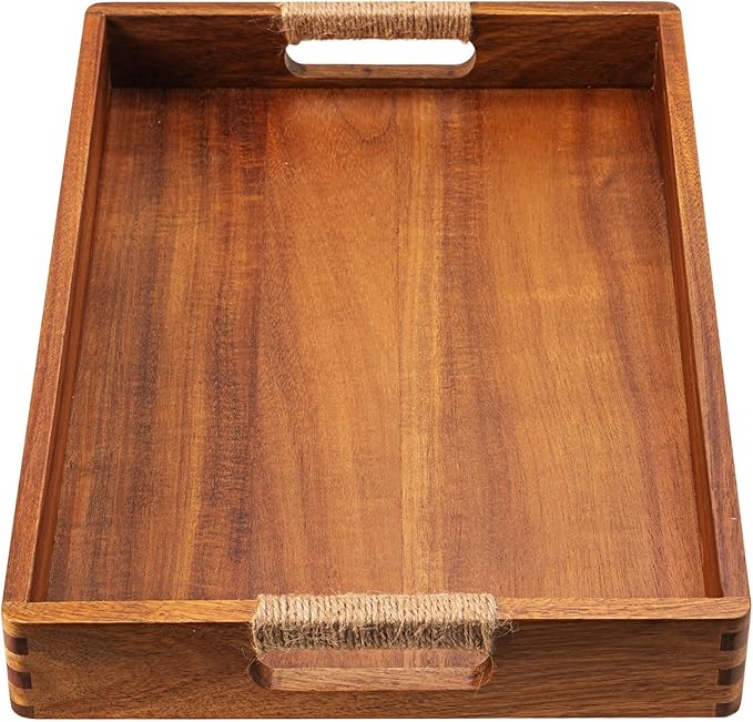 16.5 x 12 Inches Acacia Wood Serving Tray, Large Wooden Food Trays by Unknown