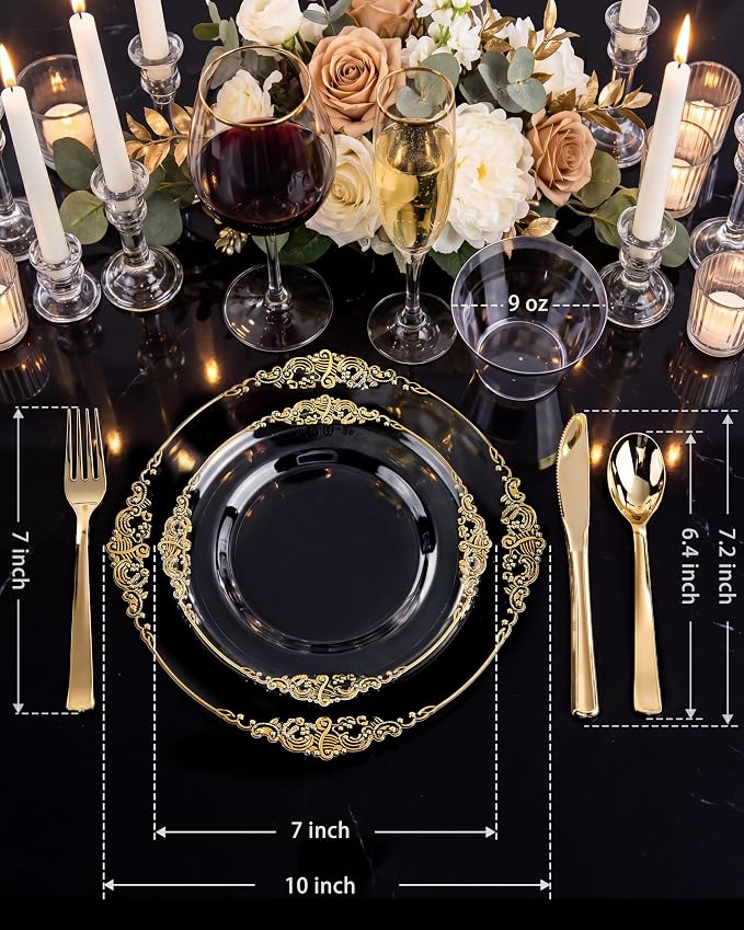 Nervure 600Pcs Clear and Gold Plastic Plates, Dinnerware Set - Image 9
