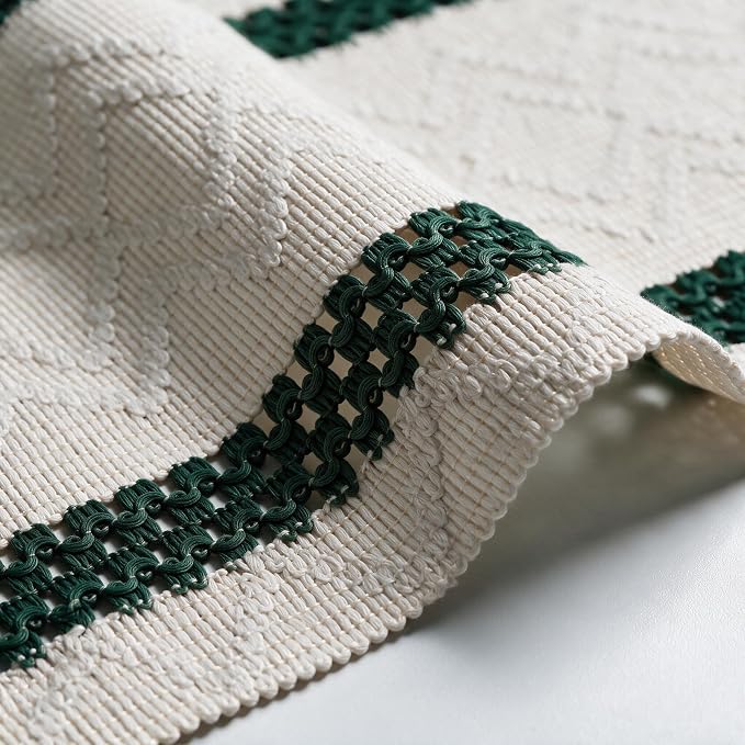 Artoid Mode Forest Green Stripe Woven Rustic Table Runner 12x60 Inch | Holiday - Image 6