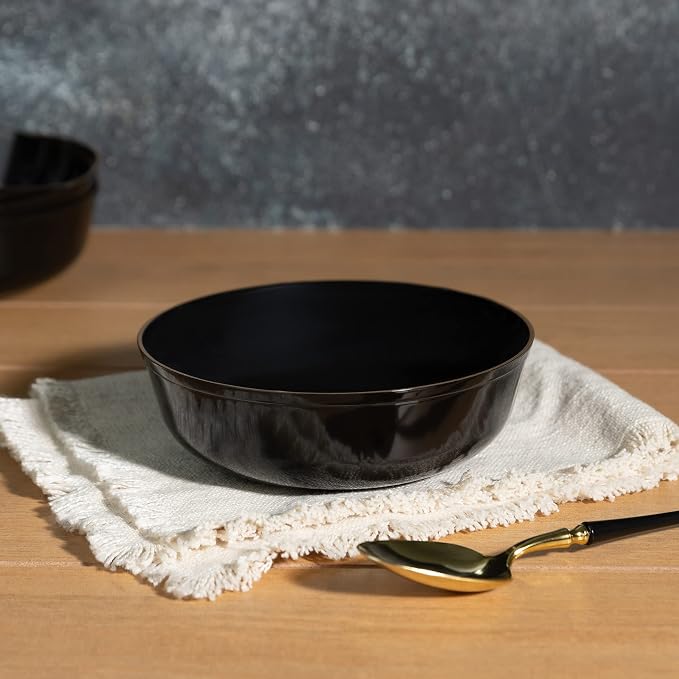 Edge Collection Black with Gold Rim Plastic Party Soup Bowls Premium - Image 2