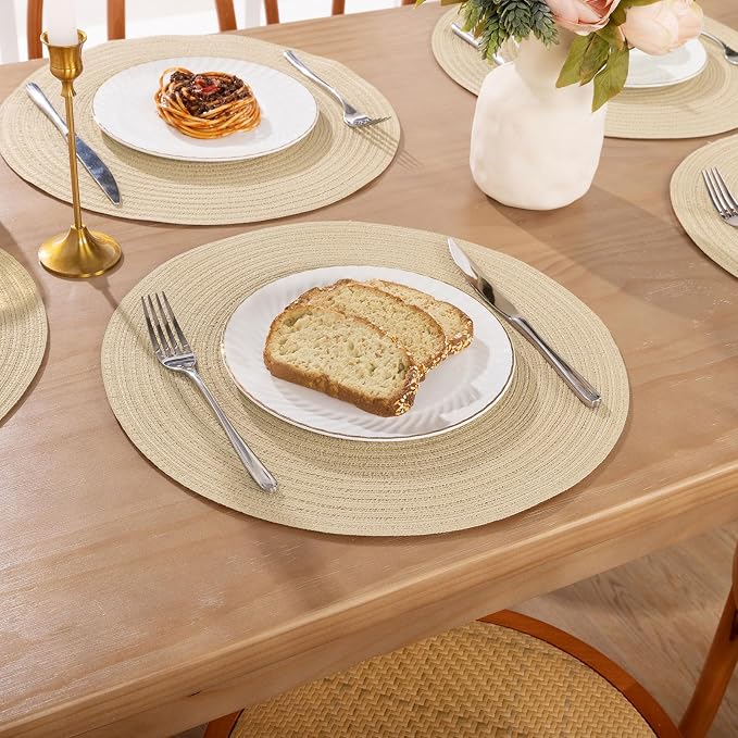 SHACOS 15 inch Round Braided Placemats Set of 6 Cotton Polyester Heat Resistant - Image 8