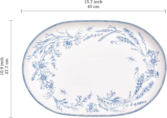 Bico Blue Garden Toile De Jouy 16 plus 12 inch Oval Platters Set, Microwave and - Image 2