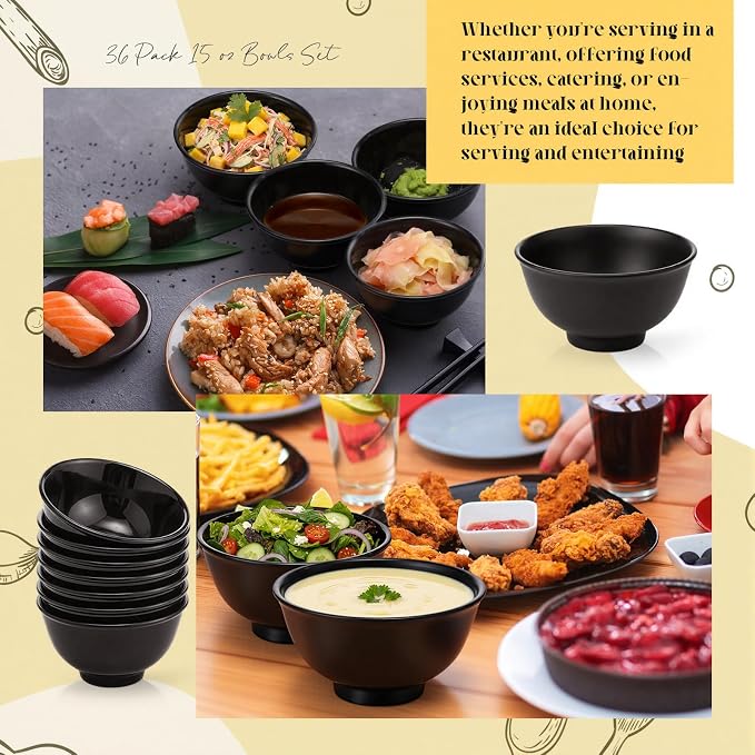 Tioncy 36 Pcs Bowls Set Unbreakable Dessert Soup Salad Bowls - Image 3
