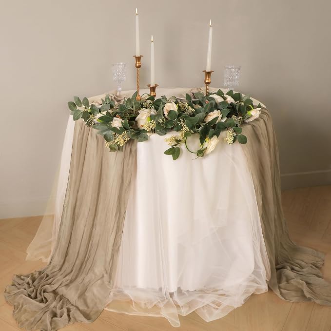Snowkingdom Nude Brown Cheesecloth Table Runner Taupe Light Tan 120 Inch Long - Image 5