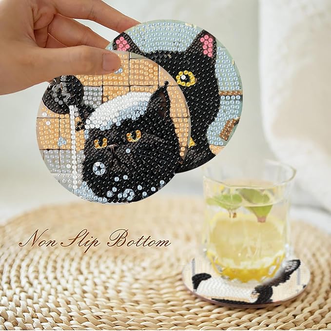 8 Pack Black Cat Diamond Art Coasters Kits-Diamond Painting Coasters Kit | 5D - Image 4