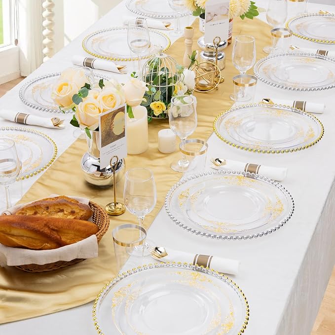 350 Pcs Clear Gold Plates for Party | Clear Party Plates Set for 50 Guests - Image 9