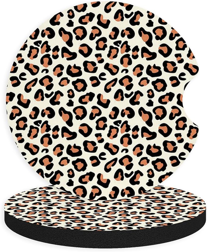2pcs Leopard Print Car Coasters, Absorbent Universal neoprener Cup Holder by Unknown