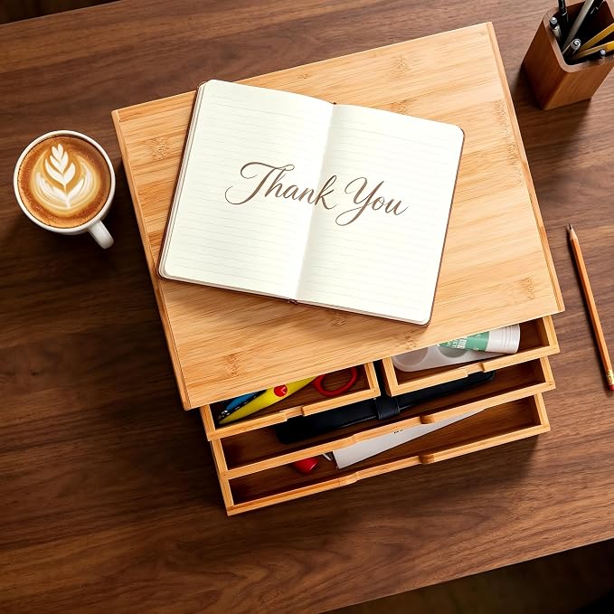 Bamboo Desk Organizer, 100% Natural Bamboo Desktop Drawer Organizer, Tabletop - Image 2