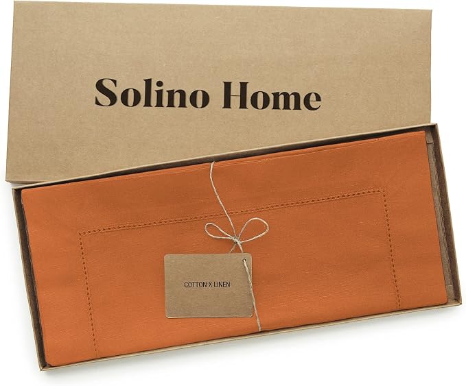 Solino Home Cotton Linen Dining Table Runner Pumpkin Hemstitch, 14 x 60 in | - Image 5