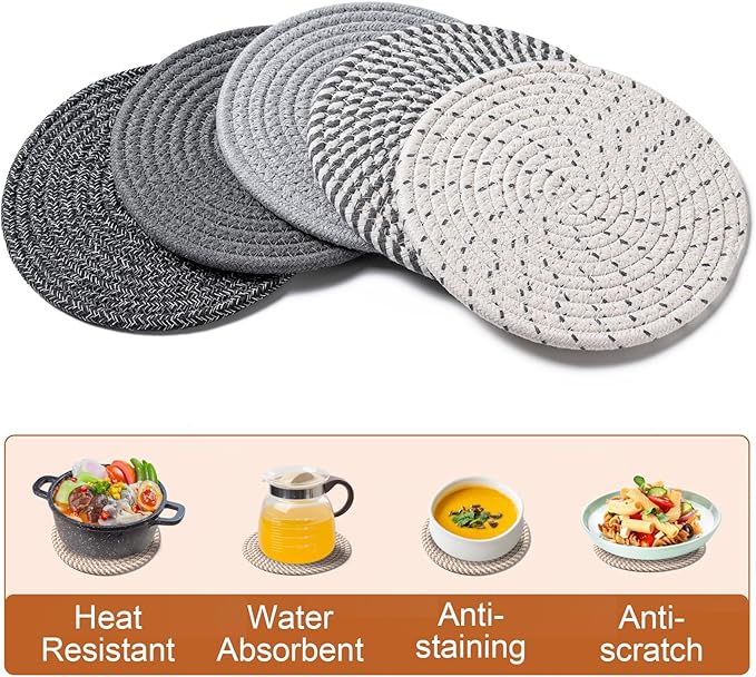7 Inch Trivets for Hot Dishes, Pot Holders for Kitchen, Hot Pads, Coasters | 5 - Image 4