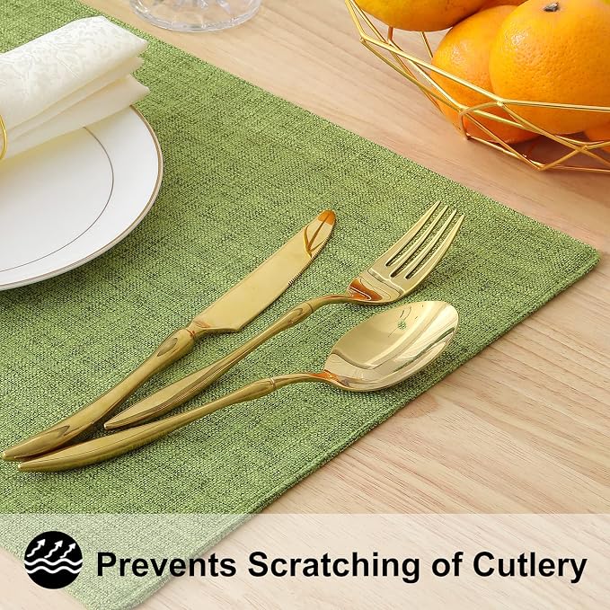 Faux Cotton Linen Placemats Set of 6, Cloth Washable Farmhouse Dining Table Mats - Image 5