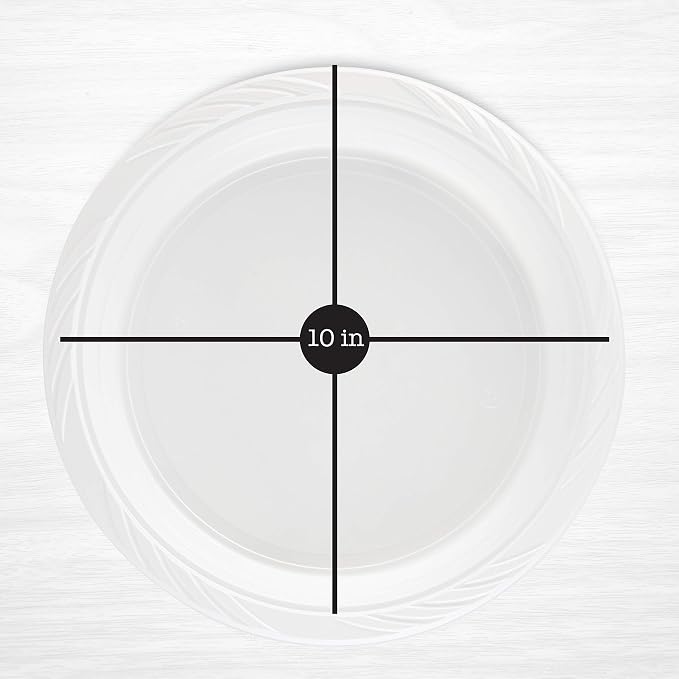 100 Count Disposable 10 Inch White Plastic Dinner Plates Extra Large - Image 2