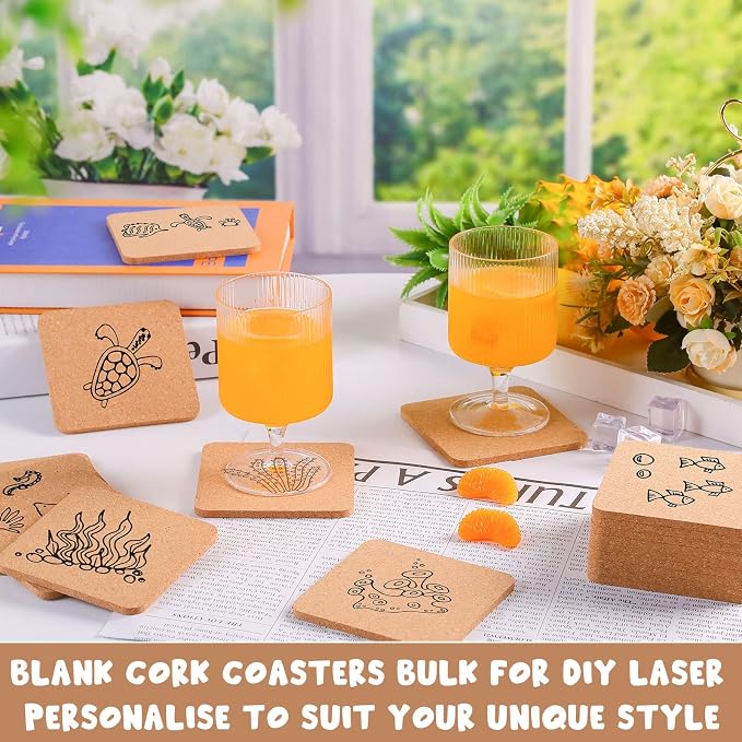 Didaey 200 Pcs Cork Coaster for Drink 4 Inch Absorbent Blank Wooden Thick - Image 4