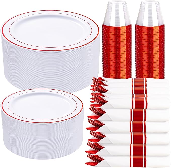 WELLIFE 700 Pieces Red Plastic Plates by WELLIFE