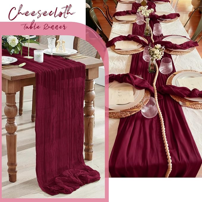 6 Pack Burgundy Cheesecloth Table Runner, 17 x 108 Inch, Gauze Cheese Cloth - Image 7