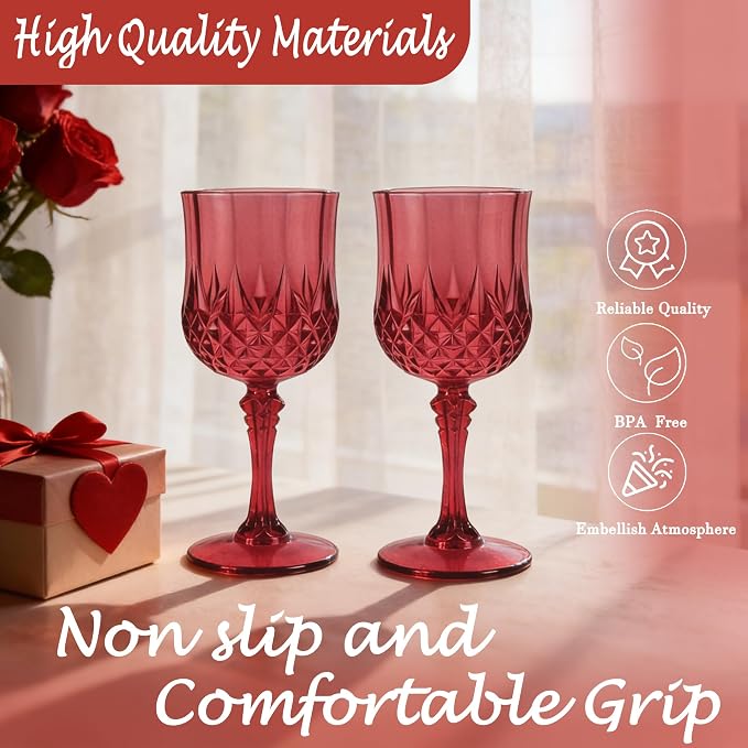 12Pack Plastic Wine Glasses, 7oz Vintage Goblets - Image 3