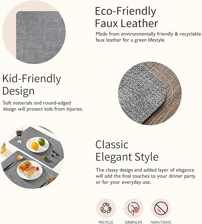 Maxpearl Faux Leather Placemats Set of 6, Suitable - Image 3