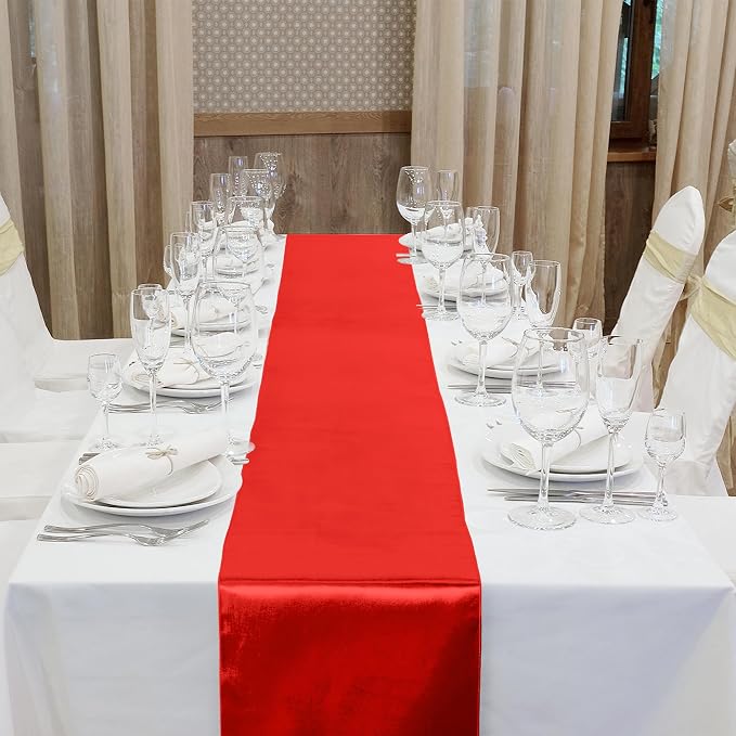 Aneco 12 Pack Christmas Satin Table Runner 12 x 108 Inch Xmas Red - Image 4