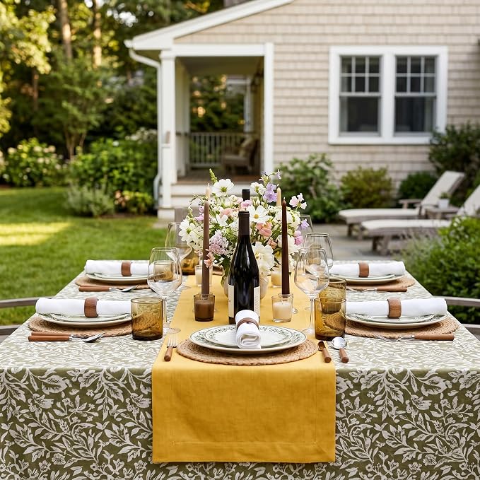 Solino Home 100% Pure Linen Dining Table Runner Yellow, Fete 14 x 132 in | - Image 2