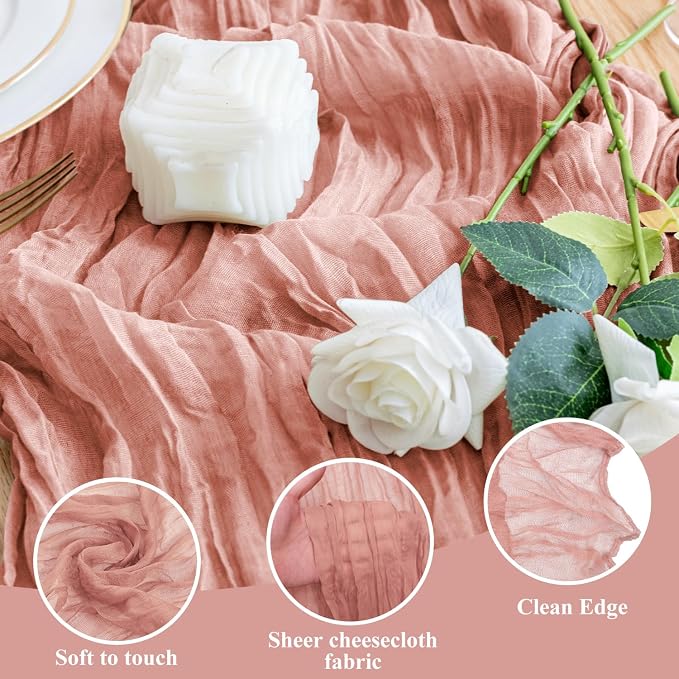 Cheesecloth Table Runner Dark Rose 10FT Boho Gauze Runner - Image 3