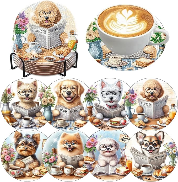 Ekuxom 8 Pcs Dog Diamond Art Coasters Kit by Ekuxom