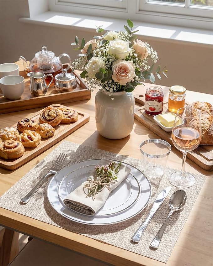 bUCLA 600pcs Silver Plastic Dinnerware Set - Image 3