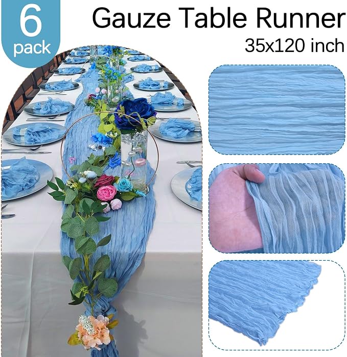 6 Pack Baby Blue Cheesecloth Table Runner 35 x 120 Inch | Boho Gauze Fabric - Image 4