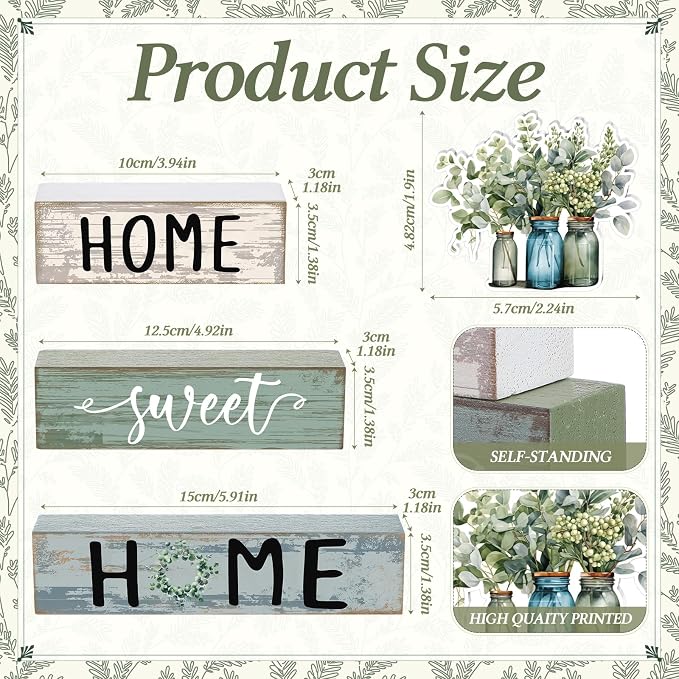 Cinnvoice 4 Pcs Spring Eucalyptus Mason Jar Wooden Block Decor Farmhouse Tiered - Image 3