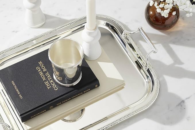 Reed & Barton Silverplate Rectangular Serving Tray, Coffee Table Decor | mirror - Image 5